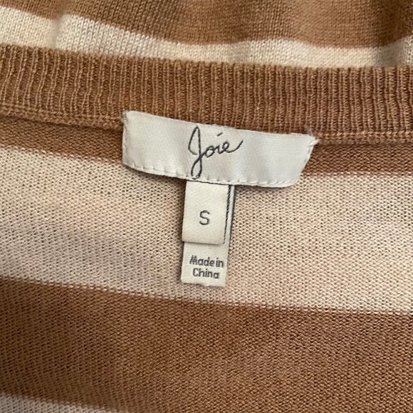 Joie Tan Striped Wool Cashmere Blend Long V-Neck Sweater Tunic Lightweight - Picture 9 of 11